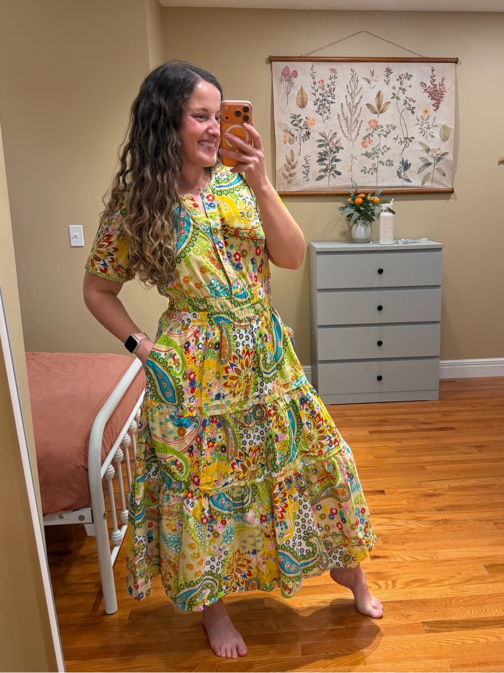 Anthropologie Uncle Frank Cotton Yellow Paisley Tiered Maxi Dress Medium